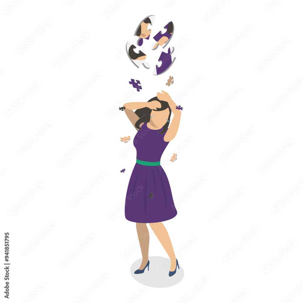 3D Isometric Flat Vector Illustration of Inner Conflict, Self-harm and Self-punishment. Item 2 3D Isometric Flat Vector Illustration of Inner Conflict, Self-harm and Self-punishment. Item 2