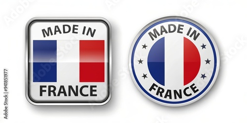 Free Download Made in France Sign with French Flag, Square and Round, White Background, French Product, French Flag, Made in France , France - GFXLoad