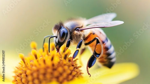 A close-up of a bee collecting nectar from a vibrant flower, showcasing the beauty of nature and pollination in action.