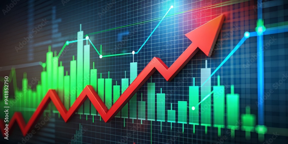 Market Growth - 3D Rendered Arrow Rising on Green Stock Chart, stock market, financial growth, economy, market trend Market Growth - 3D Rendered Arrow Rising on Green Stock Chart, stock market, financial growth, economy, market trend