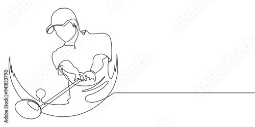 Continuous line drawing of a professional male golfer in golf ball hitting style eps 10