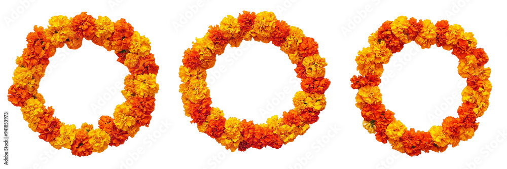 Set of A vibrant Diwali garland made of marigold flowers isolated on transparent background Set of A vibrant Diwali garland made of marigold flowers isolated on transparent background