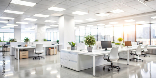 Blur focus of White open space office interior can be used as background