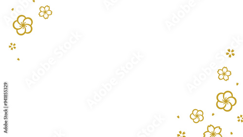 桜と梅のシンプルな和風のフレーム_16:9