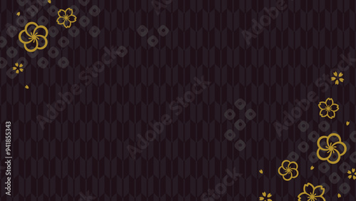 黒のシンプルな和柄の背景_16:9