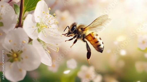 A bee is hovering over a flower