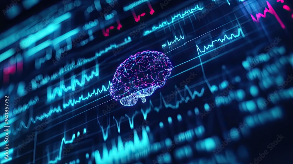 Detailed shot of a modern EEG device with electrical wave patterns representing brain activity