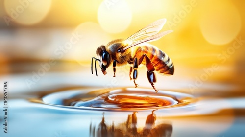 A bee is flying over a body of water