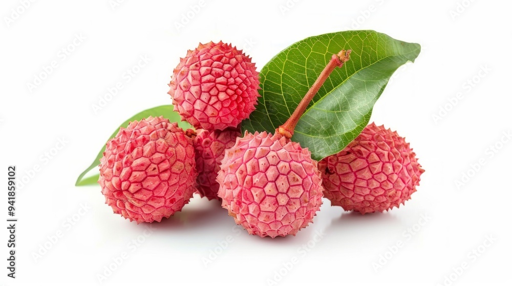 Lychee with leaves isolated on white background Lychee with leaves isolated on white background