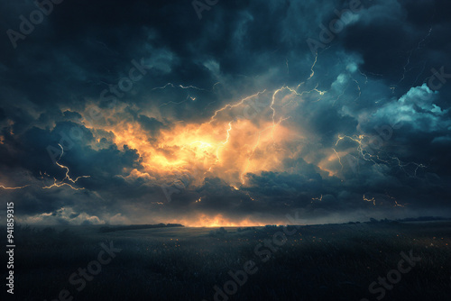 Lightning Storm Over Field.