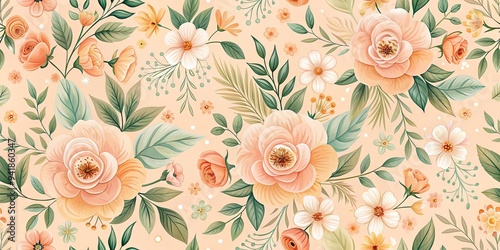 Peachy Bloom: Soft, delicate, innocent, peach hues, floral patterns