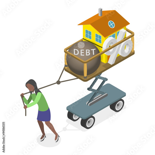 3D Isometric Flat Vector Set of Tired People, Pressure of Difficulties and Hardships. Item 3