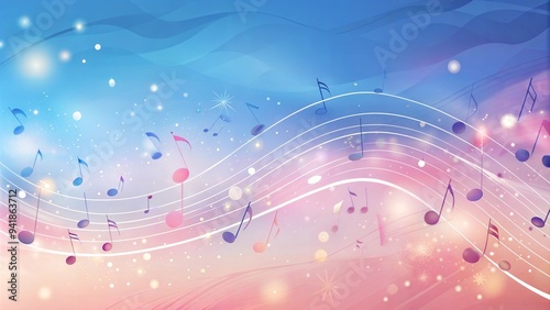 Flowing Musical Notes on Blue and Pink Background, Music Day Design