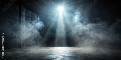 Mysterious Spotlight in Smoky Room, Spotlight, Fog, Concrete, Darkness