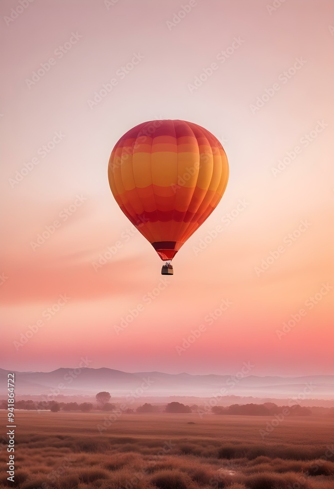 Fototapeta premium One Colorful hot air balloon on empty neutral monochrome background, png, detail, vector, cut, stories format, social media vertical format
