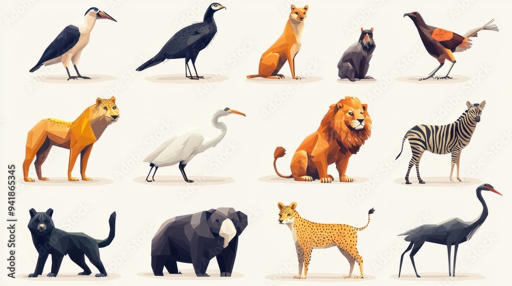 Obraz premium Stylized Vector Animal Illustrations of Wildlife in Vibrant Colors