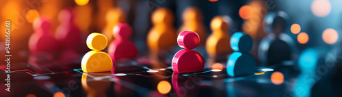 Wallpaper Mural A group of people are standing in a circle, with some of them wearing red and yellow. The people are arranged in a way that they appear to be connected to each other Torontodigital.ca