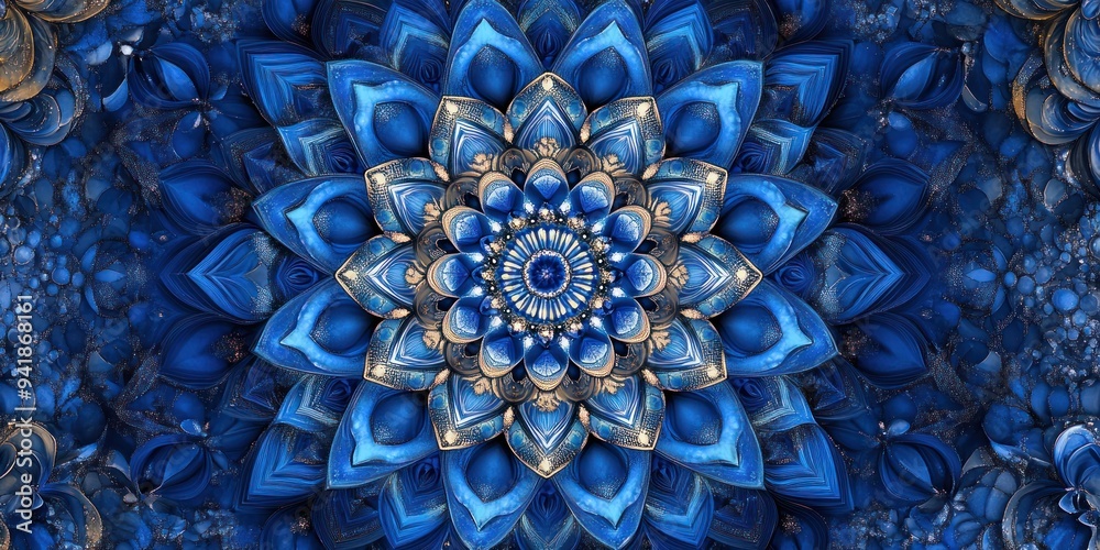 Blue and Gold Mandala with Detailed Layers and Patterns Blue and Gold Mandala with Detailed Layers and Patterns
