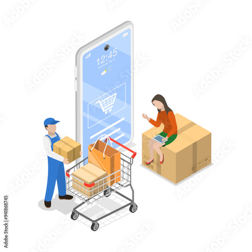 3D Isometric Flat Vector Illustration of Global Logistic , Procurement Management Industry. Item 2
