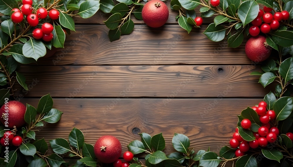 A top-down view of a table featuring three winter items: red apples, a cozy knitted scarf, and pine cones. The arrangement creates a warm, seasonal atmosphere perfect for winter decor.