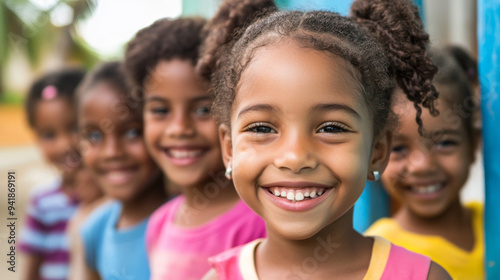 Smiling Children in a Row