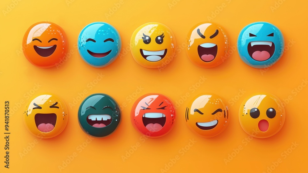 Vibrant Emoji Design Set with Expressive Faces and Symbols for Digital Communication Vibrant Emoji Design Set with Expressive Faces and Symbols for Digital Communication