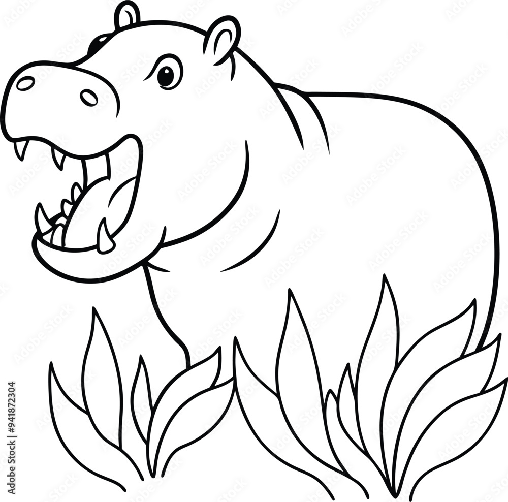 Fototapeta premium Simple hippo illustration for kids coloring book encourages artistic expression and enjoyment 