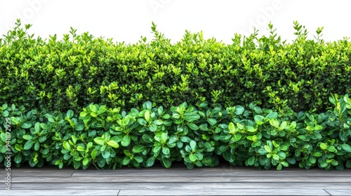 Wallpaper Mural Green Bush Border with Wooden Deck. Torontodigital.ca