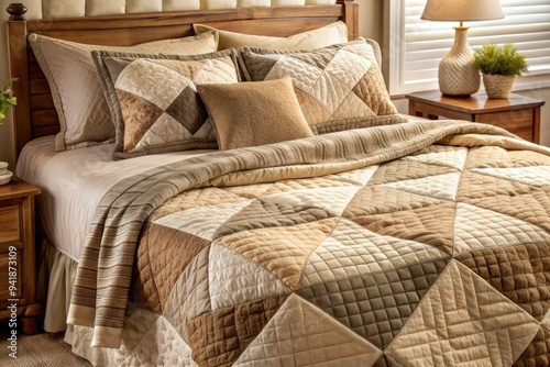 Quilted Comfort: Textured, cozy, soft, beige undertones, cozy quilt photo