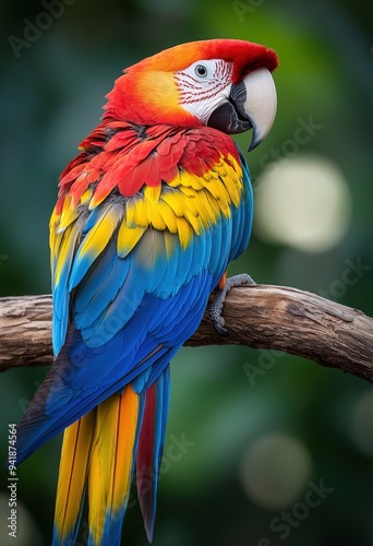 A red-and-blue macaw, a species of parrot from the Arinae tribe.
