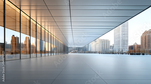 Modern steel museum angular design with reflective surface