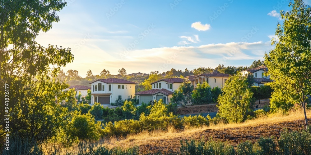 Naklejka premium A residential street in the master-planned community of Rancho Santa Fe, California.