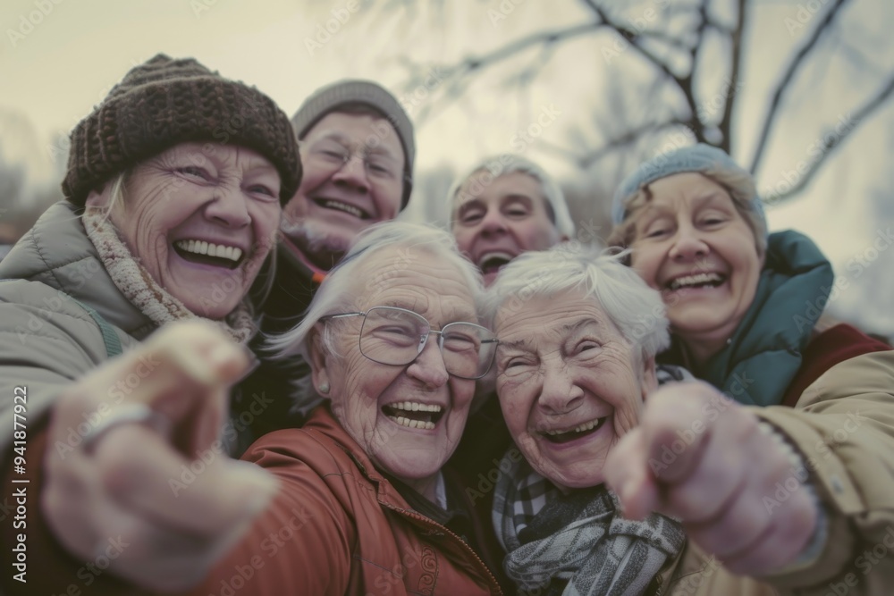Group of elderly people taking a selfie, Spirited portrait, happy smiling group of senior citizens, pensioners having fun Group of elderly people taking a selfie, Spirited portrait, happy smiling group of senior citizens, pensioners having fun