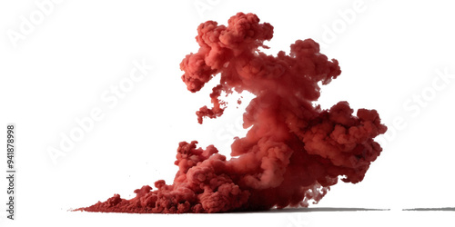 red smoke rainbow painted fog festival background. Colorful rainbow paint red smoke cloud explosion isolated on transparent background.