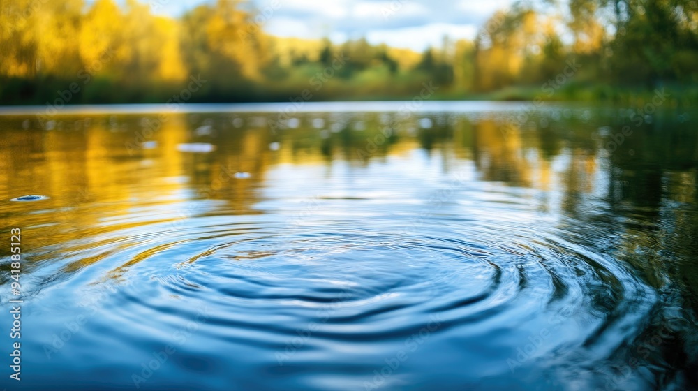 Detailed view of a serene lake with rippling waves reflecting the surrounding trees and sky -- Detailed view of a serene lake with rippling waves reflecting the surrounding trees and sky --