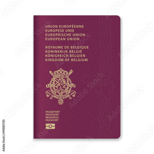 Belgium Passport Cover with Gold Emblem and Text