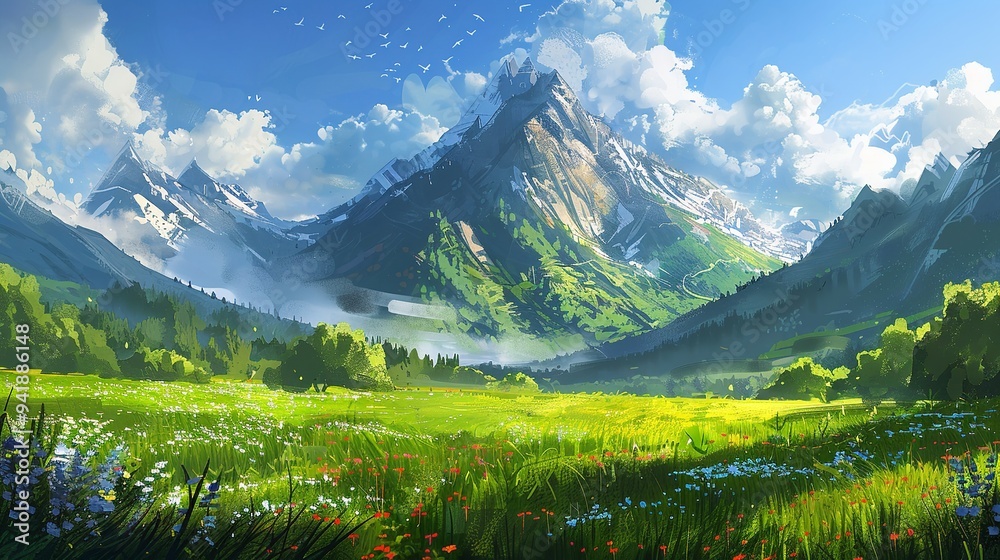 Obraz premium Summer landscape with sun rays