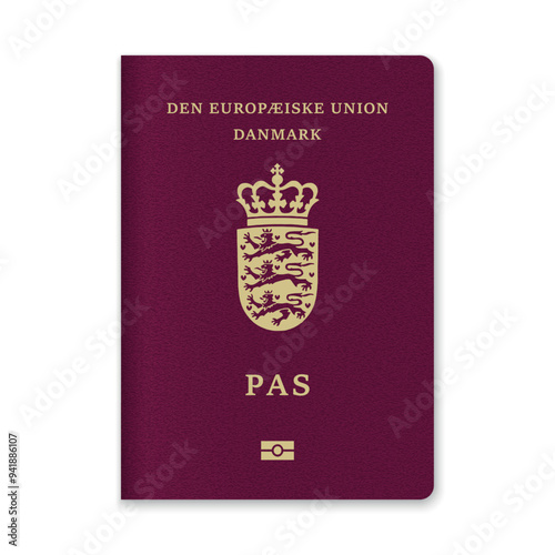 Denmark Passport Cover with Gold Emblem and Text