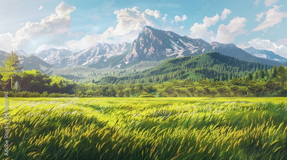 Obraz premium Summer landscape with sun rays