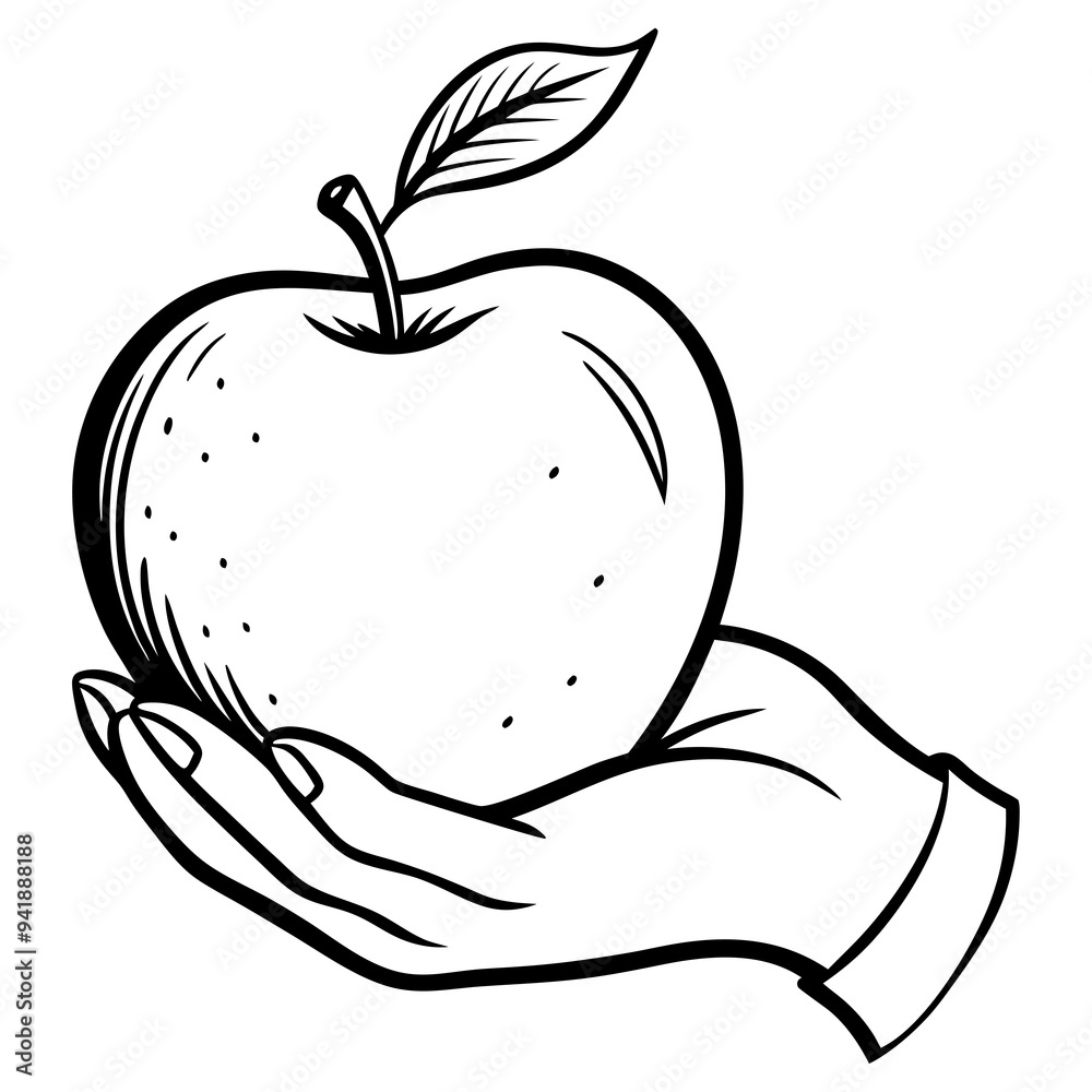 Obraz premium Engraved Vintage Apple in Hand Organic Fruit Sketch Design 
