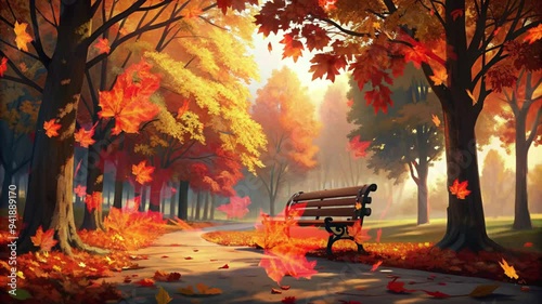 Lo-Fi Animated Illustration of an Autumn Park in Golden Fall Foliage