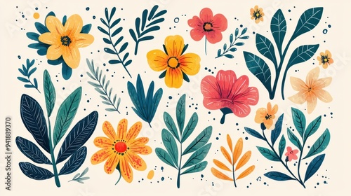 Wallpaper Mural Whimsical Hand-drawn Floral and Plant Doodle Collection Bursting with Nature's Beauty Torontodigital.ca