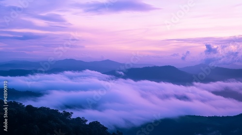 A sea of clouds, a purple and blue sky, sky, clouds, cloud, nature, aerial, air, fly, white, horizon, above, weather, day, blue, sun, heaven, landscape, cloudy, cloudscape, flying, atmosphere, space,