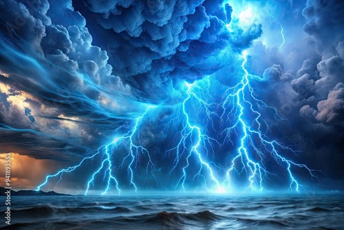 Sapphire Storm: Electric blue hues, jagged, textured, energetic, chaotic