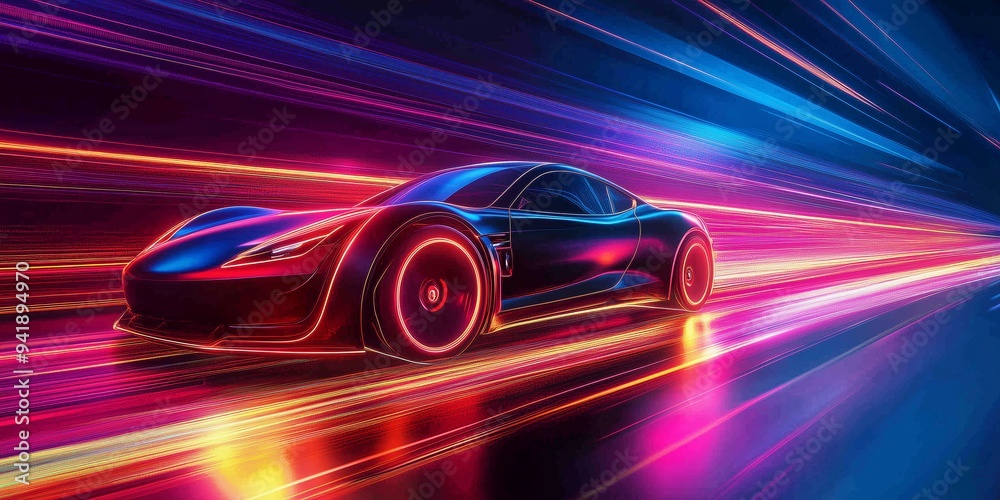 Car Silhouette in the Background with Glowing Neon Lines, Abstract, Automotive, Background, Wallpaper, Car, Speed, Light Trails, Futuristic, Neon Colors Car Silhouette in the Background with Glowing Neon Lines, Abstract, Automotive, Background, Wallpaper, Car, Speed, Light Trails, Futuristic, Neon Colors