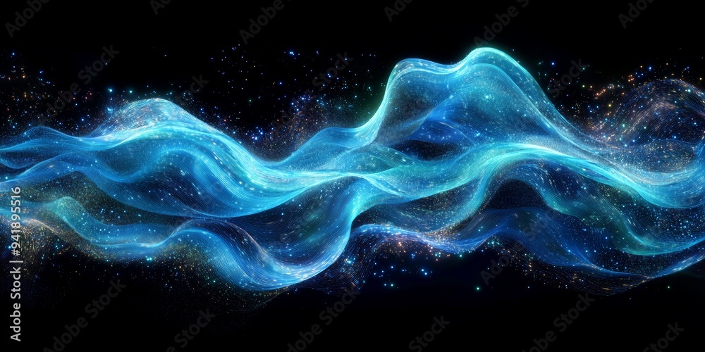 Digital Artwork Depicting an Abstract Sea Wave Creating a Flowing Blue Pattern, Abstract, Digital Art, Background, Waves, Blue, Motion, Light Effects, Water, Ocean, Flow, Artistic Digital Artwork Depicting an Abstract Sea Wave Creating a Flowing Blue Pattern, Abstract, Digital Art, Background, Waves, Blue, Motion, Light Effects, Water, Ocean, Flow, Artistic