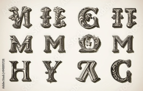 Examples of the use of the initial letters of the name Mabel in the design of a bookplate.