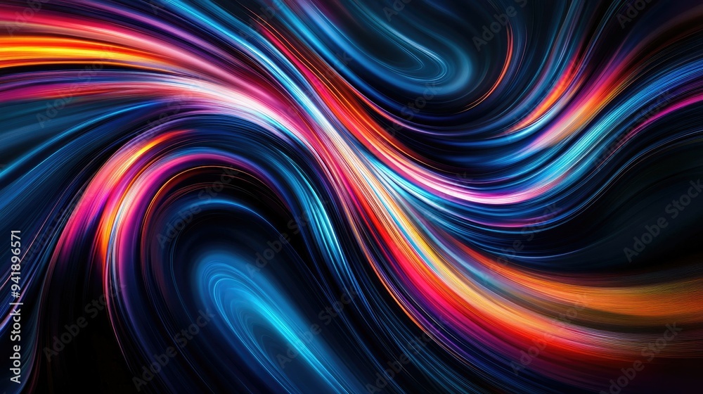 Dynamic swirling lines in vibrant colors, creating a sense of movement and energy, dark background - Dynamic swirling lines in vibrant colors, creating a sense of movement and energy, dark background -