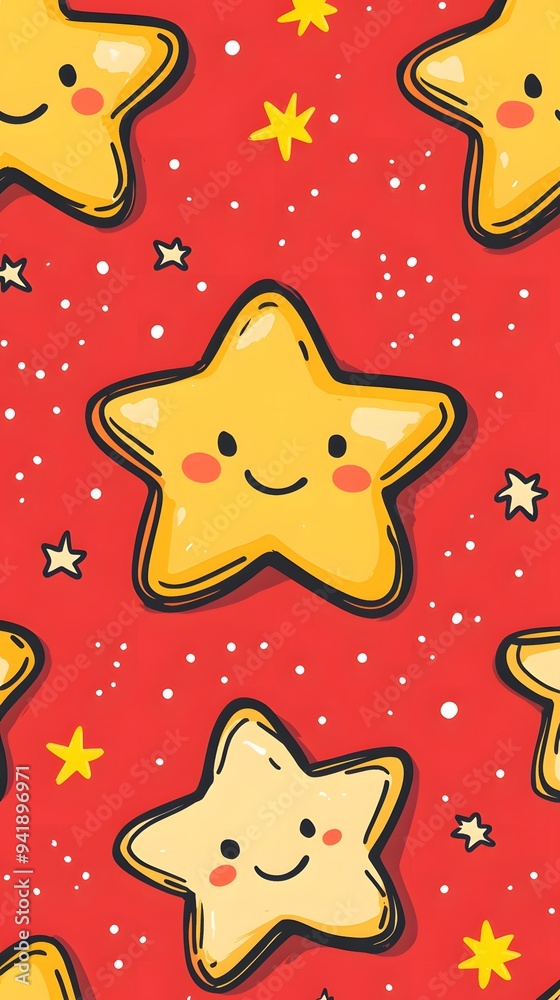 Yellow Stars on Red Background, Abstract Image, Texture, Pattern, Wallpaper, Cover and Screen of Smartphone, Cell Phone, Computer, Laptop, 9:16 and 16:9 Format