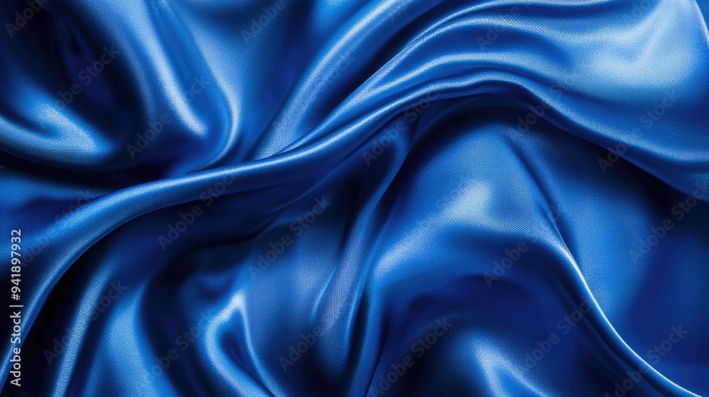 Elegant blue silk fabric flowing in the wind, smooth texture and rich color, close-up Elegant blue silk fabric flowing in the wind, smooth texture and rich color, close-up